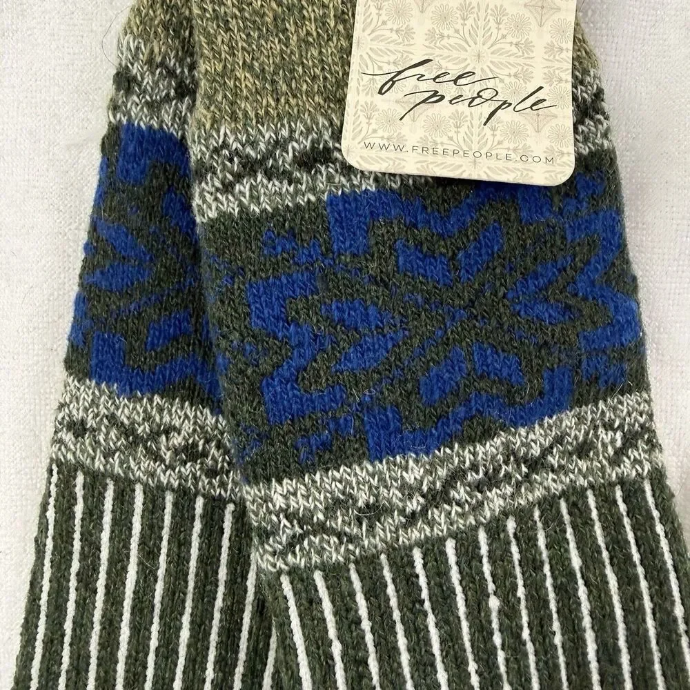 NEW We the Free People Cabin Ribbon Socks Forest Green Blue Wool Blend